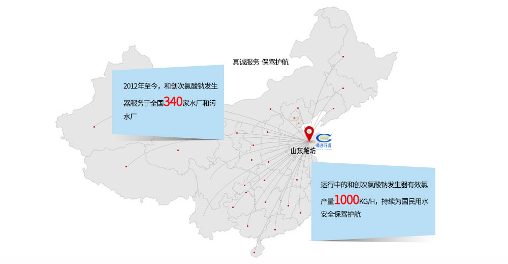 賀：2012年至今，和創(chuàng)次氯酸鈉發(fā)生器已服務(wù)于全國340家水廠和污水廠